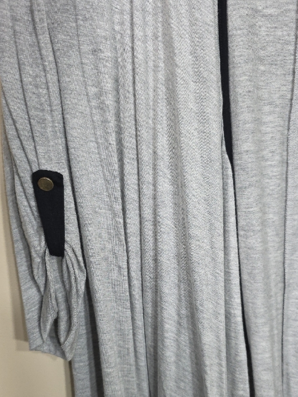 Ava James Light Gray Open Front Cardigan XL | Black Trim Draped Lightweight - Picture 3 of 5